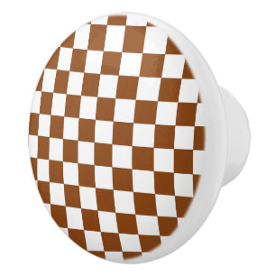 Checkered Brown and White  Ceramic Knob