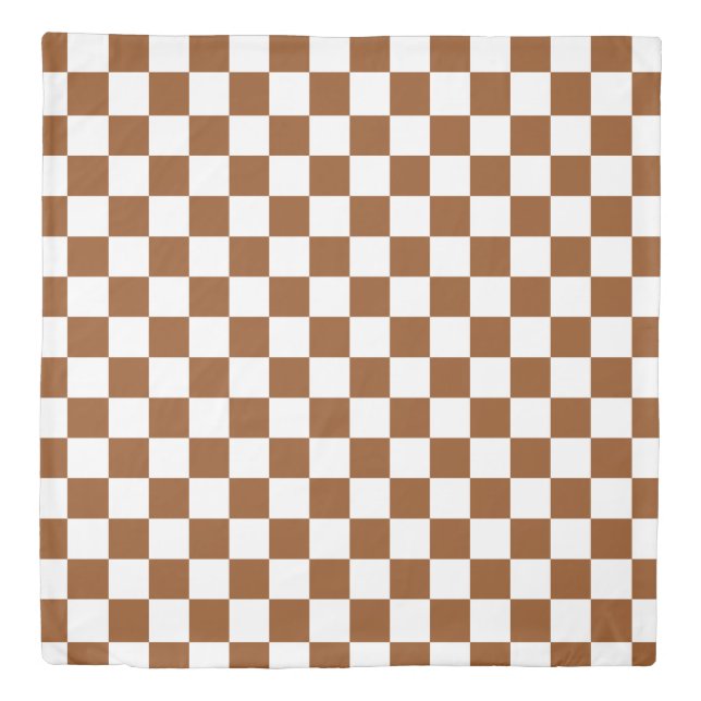 Checkered Brown and White  Duvet Cover (Front)