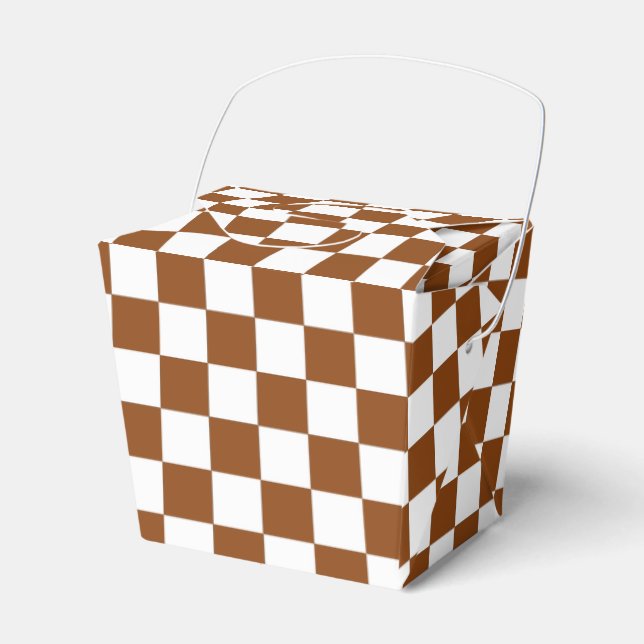 Checkered Brown and White  Favor Boxes (Front Side)