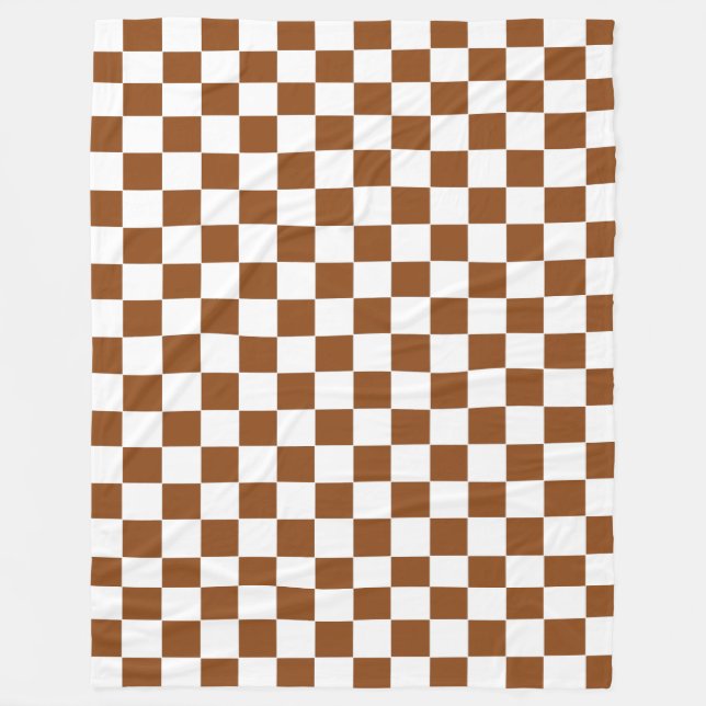 Checkered Brown and White  Fleece Blanket (Front)