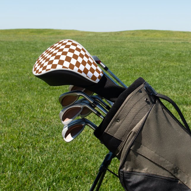 Checkered Brown and White  Golf Head Cover (In Situ)
