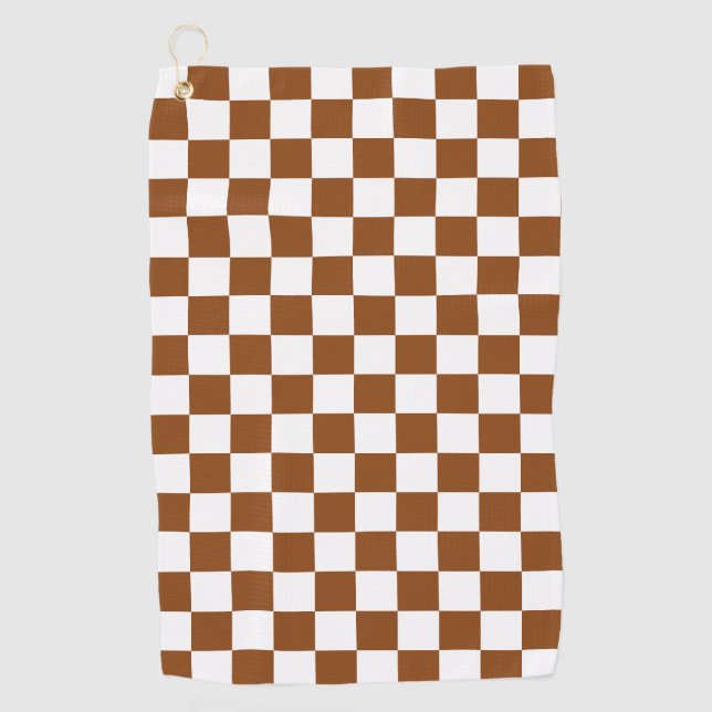 Checkered Brown and White  Golf Towel (Front)