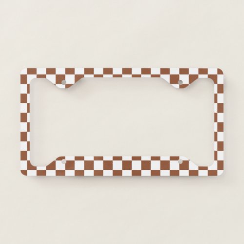 Checkered Brown and White License Plate Frame