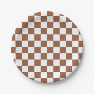 Checkered Brown and White Paper Plates