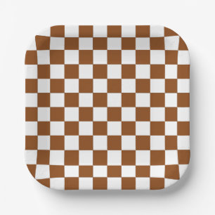 Checkered Brown and White Paper Plates