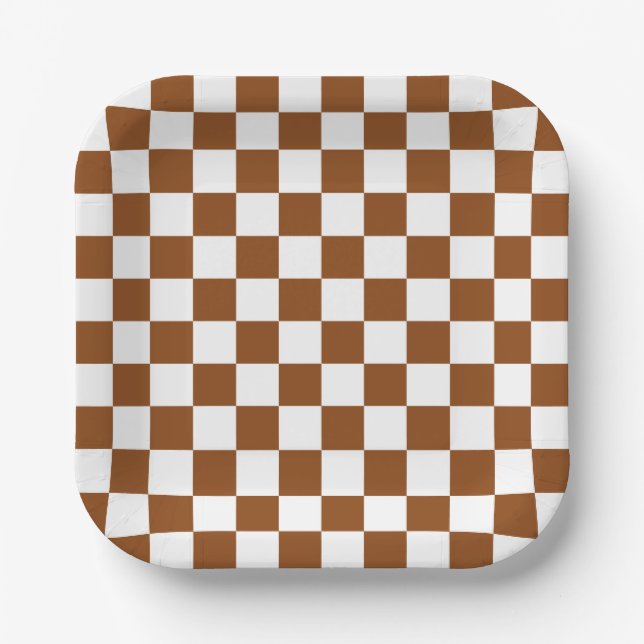 Checkered Brown and White  Paper Plates (Front)