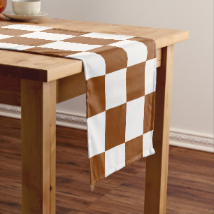 Checkered Brown and White Short Table Runner