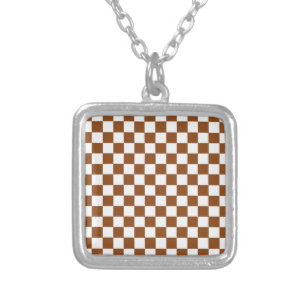 Checkered Brown and White Silver Plated Necklace