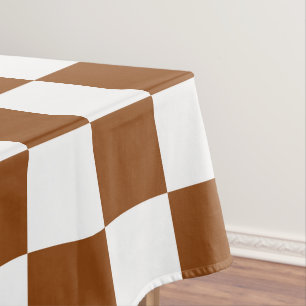 Checkered Brown and White Tablecloth