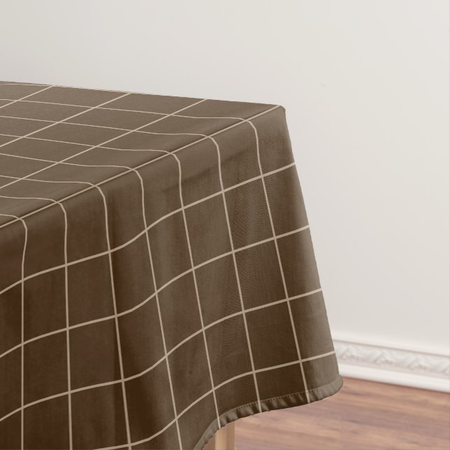 Checkered Brown Cotton Tablecloth 52"x70" (In Situ)