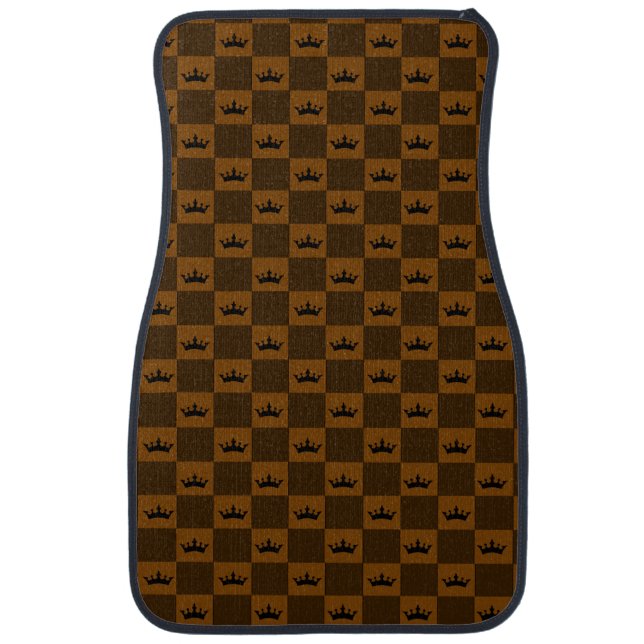 Checkered Brown Crown Car Floor Mats (Front)