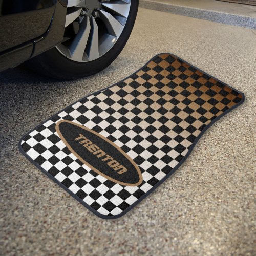 Checkered Brown Fade Car Floor Mat