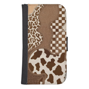 Checkered Brown Wavy Mocha Aesthetic Cow Print Cut Galaxy S4 Wallet Case