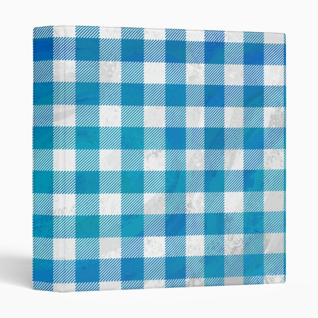 Checkered Buffalo Plaid Blue and White 3 Ring Binder (Front/Spine)