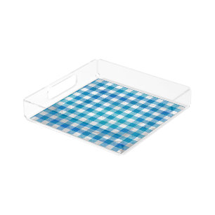 Checkered Buffalo Plaid Blue and White Acrylic Tray