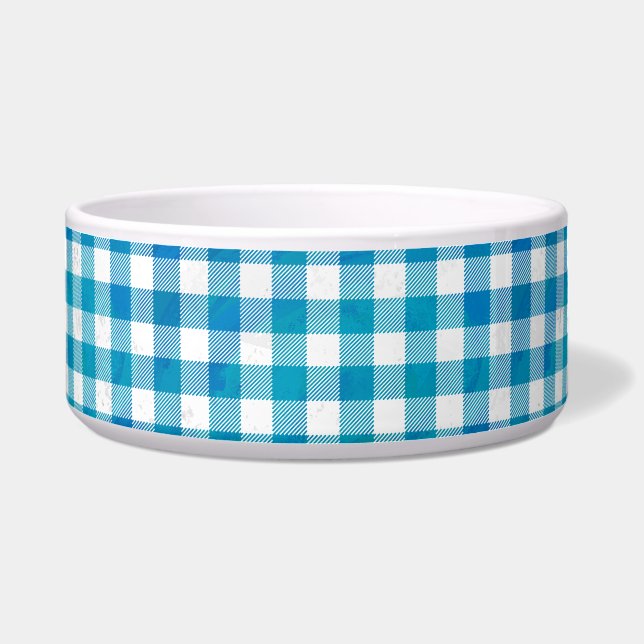 Checkered Buffalo Plaid Blue and White Bowl (Front)