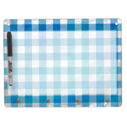 Checkered Buffalo Plaid Blue and White Dry Erase Board With Keychain Holder