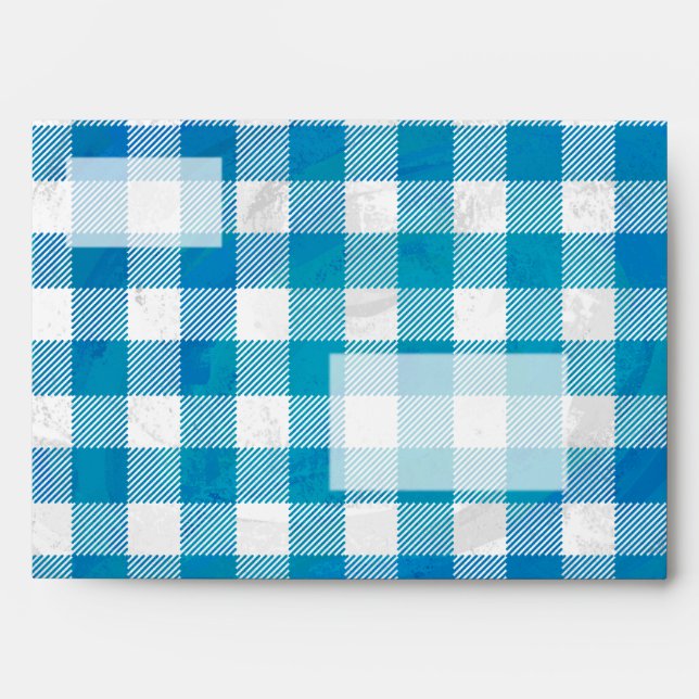 Checkered Buffalo Plaid Blue and White Envelope (Front)