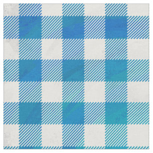 Checkered Buffalo Plaid Blue and White Fabric