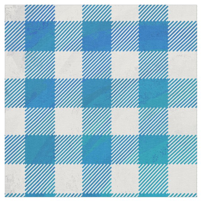 Checkered Buffalo Plaid Blue and White Fabric (Close Up)