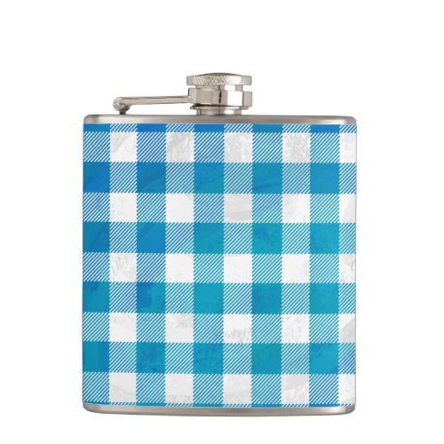 Checkered Buffalo Plaid Blue and White Flask