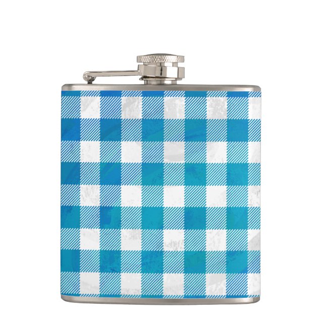 Checkered Buffalo Plaid Blue and White Flask (Front)