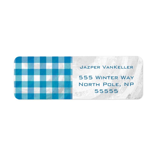 Checkered Buffalo Plaid Blue and White Label (Front)