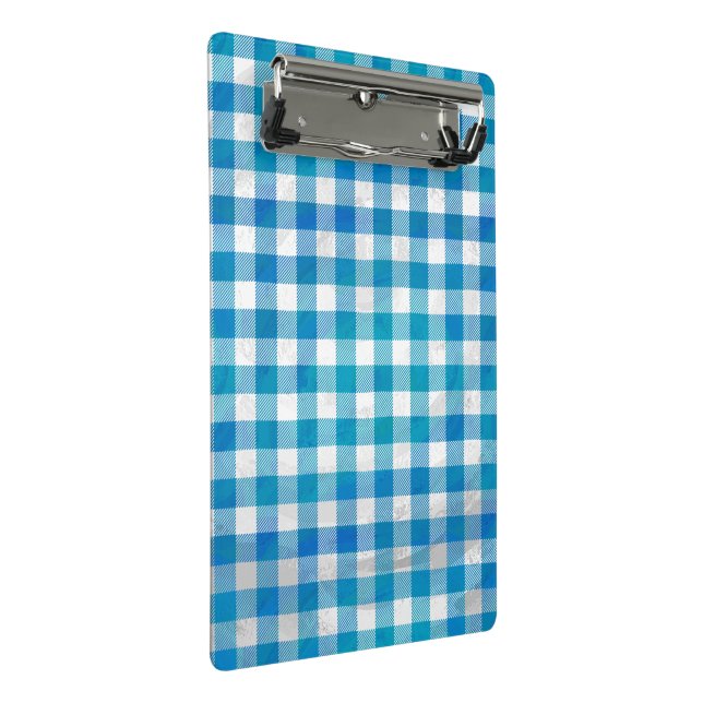 Checkered Buffalo Plaid Blue and White Mini Clipboard (Angled)