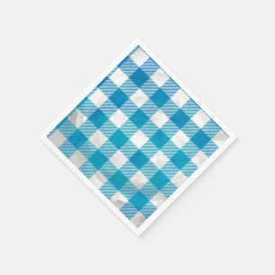 Checkered Buffalo Plaid Blue and White Paper Napkins