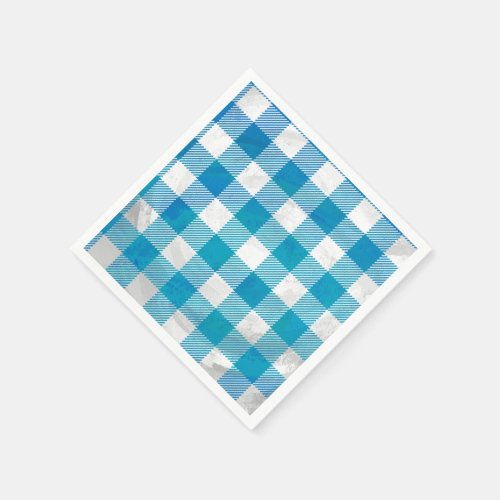 Checkered Buffalo Plaid Blue and White Paper Napkins