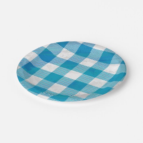 Checkered Buffalo Plaid Blue and White Paper Plates