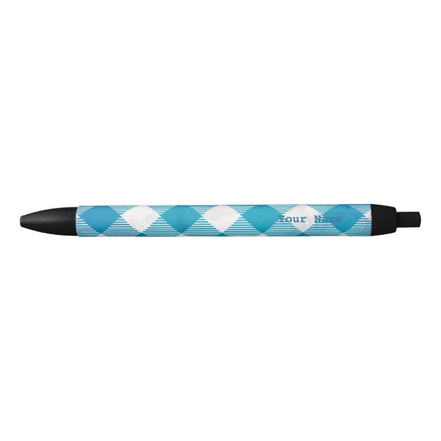 Checkered Buffalo Plaid Blue and White Pen (Front)