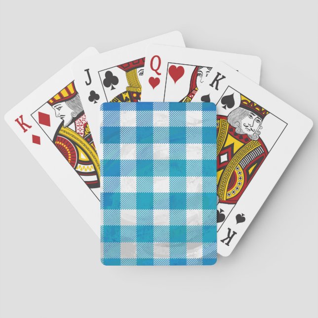 Checkered Buffalo Plaid Blue and White Poker Cards (Back)