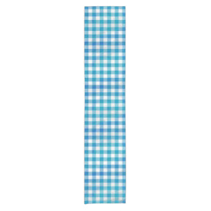 Checkered Buffalo Plaid Blue and White Short Table Runner