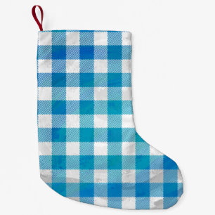 Checkered Buffalo Plaid Blue and White Small Christmas Stocking
