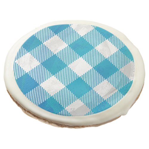 Checkered Buffalo Plaid Blue and White Sugar Cookie
