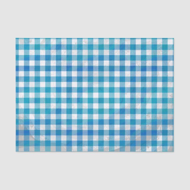 Checkered Buffalo Plaid Blue and White Tissue Paper (Front)