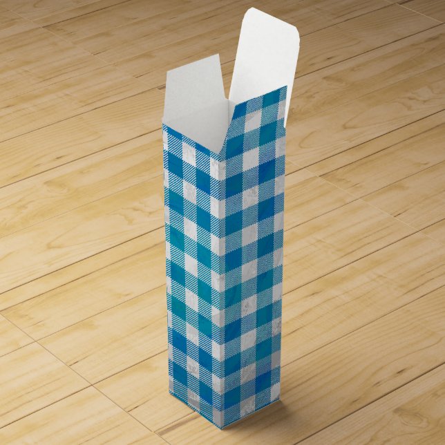 Checkered Buffalo Plaid Blue and White Wine Box (Opened)