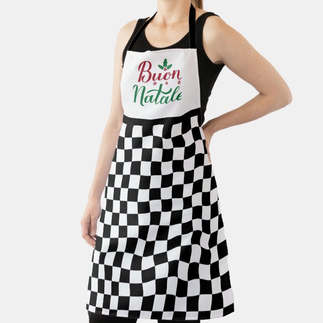 Checkered Buon Natale Merry Christmas  Apron (Insitu)