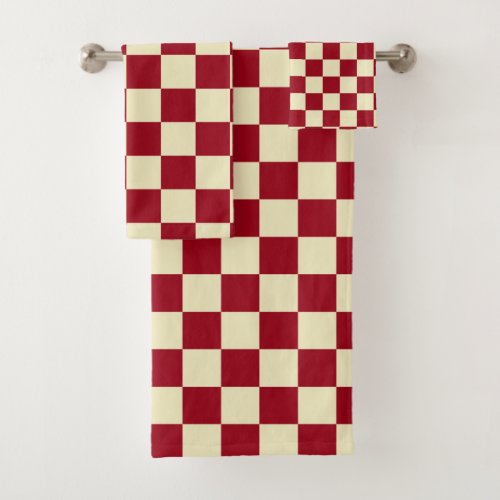 Checkered Burgundy and Cream Bath Towel Set