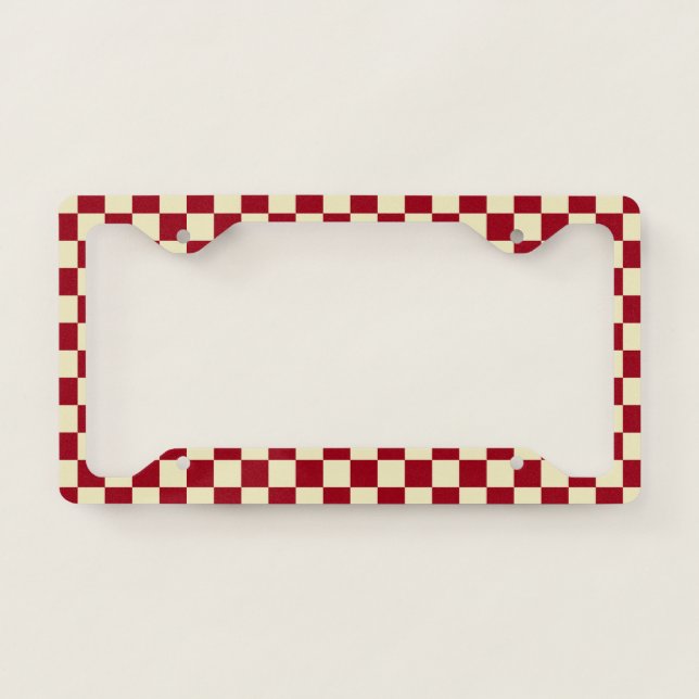 Checkered Burgundy and Cream License Plate Frame (Front)