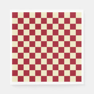Checkered Burgundy and Cream Paper Napkins