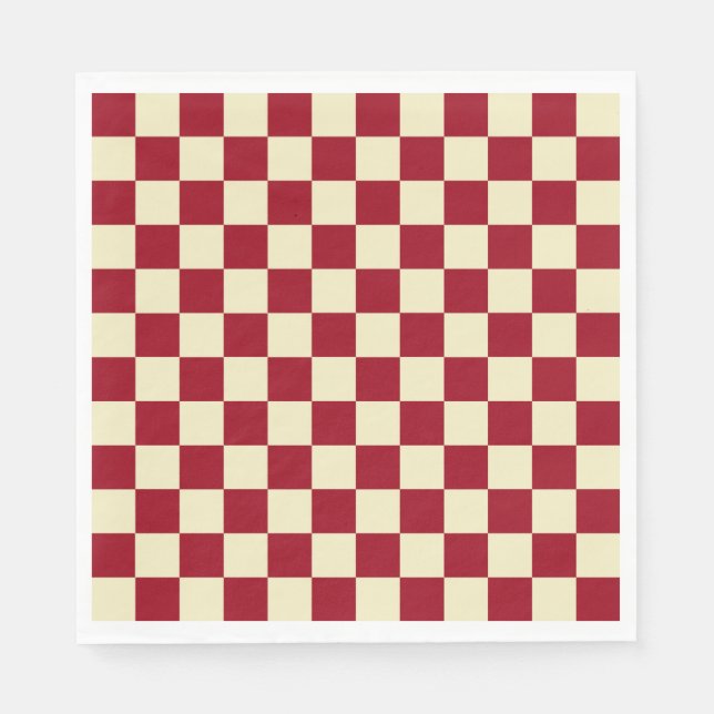 Checkered Burgundy and Cream Paper Napkins (Front)