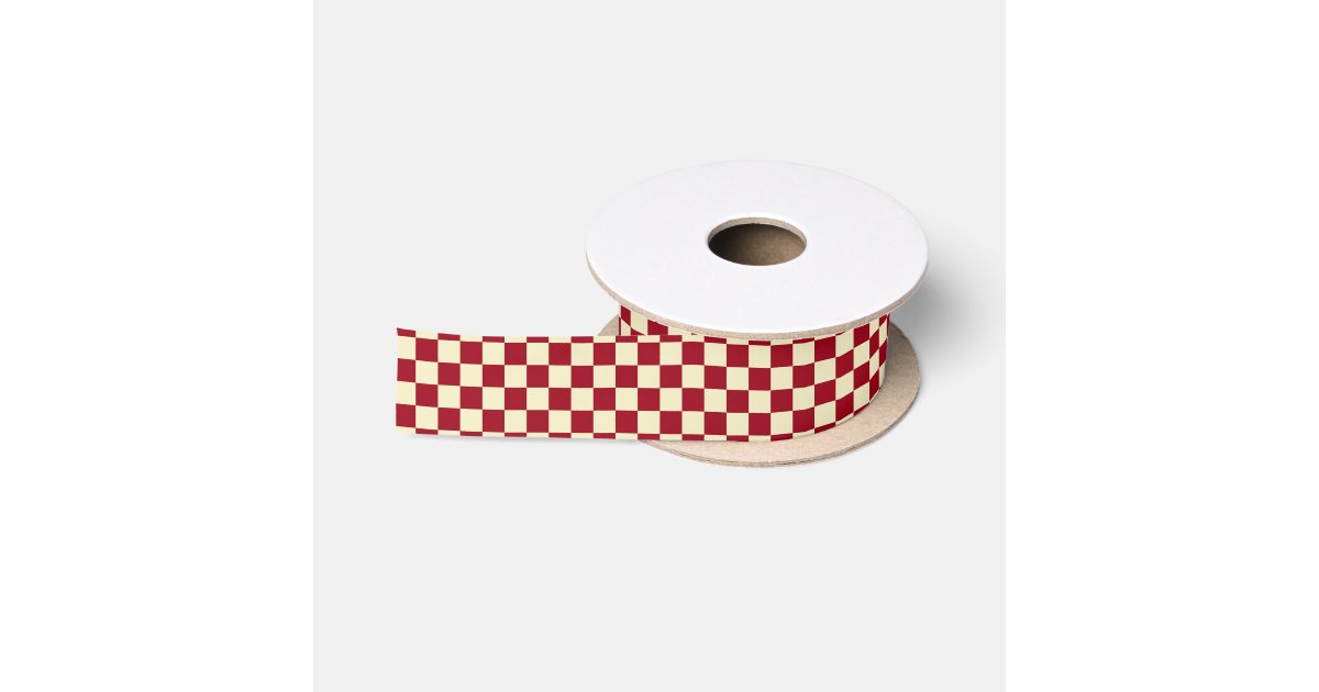 Checkered Burgundy and Cream Satin Ribbon | Zazzle