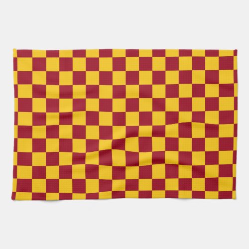 Checkered Burgundy and Gold Kitchen Towel