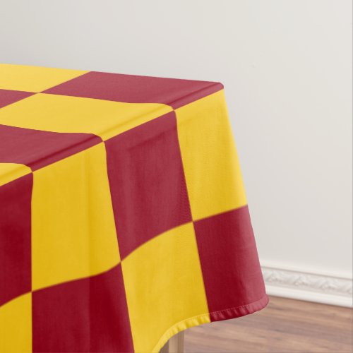 Checkered Burgundy and Gold Tablecloth