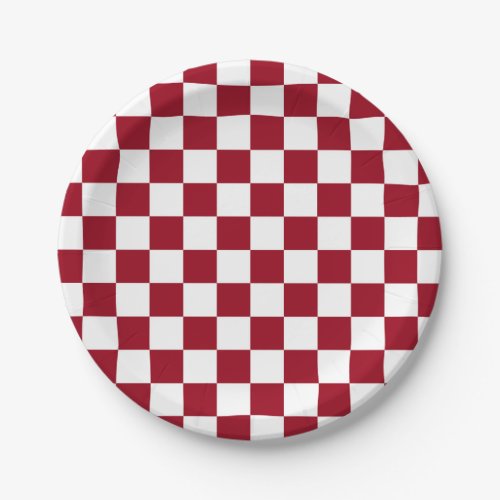 Checkered Burgundy and White Paper Plates