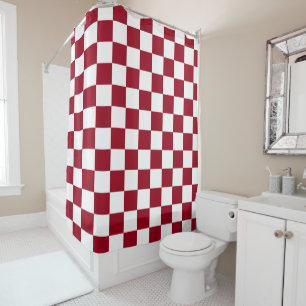 Checkered Burgundy and White Shower Curtain