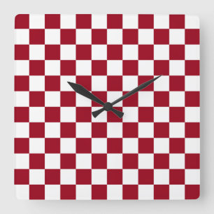 Checkered Burgundy and White Square Wall Clock