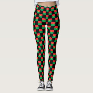 Checkered Burkina Faso Flag Pattern Leggings